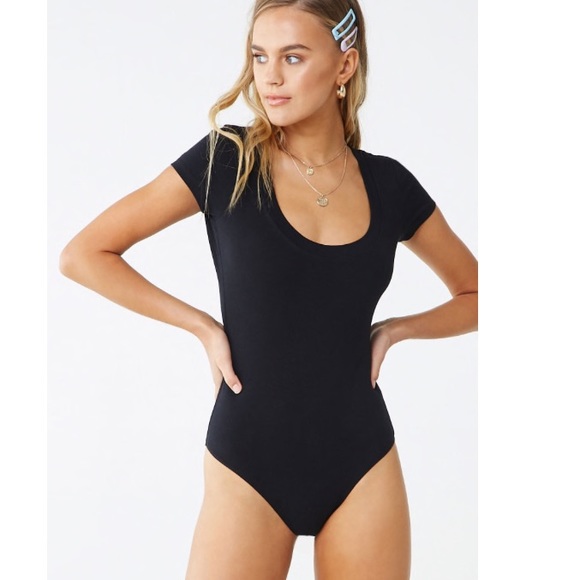 black scoop neck bodysuit